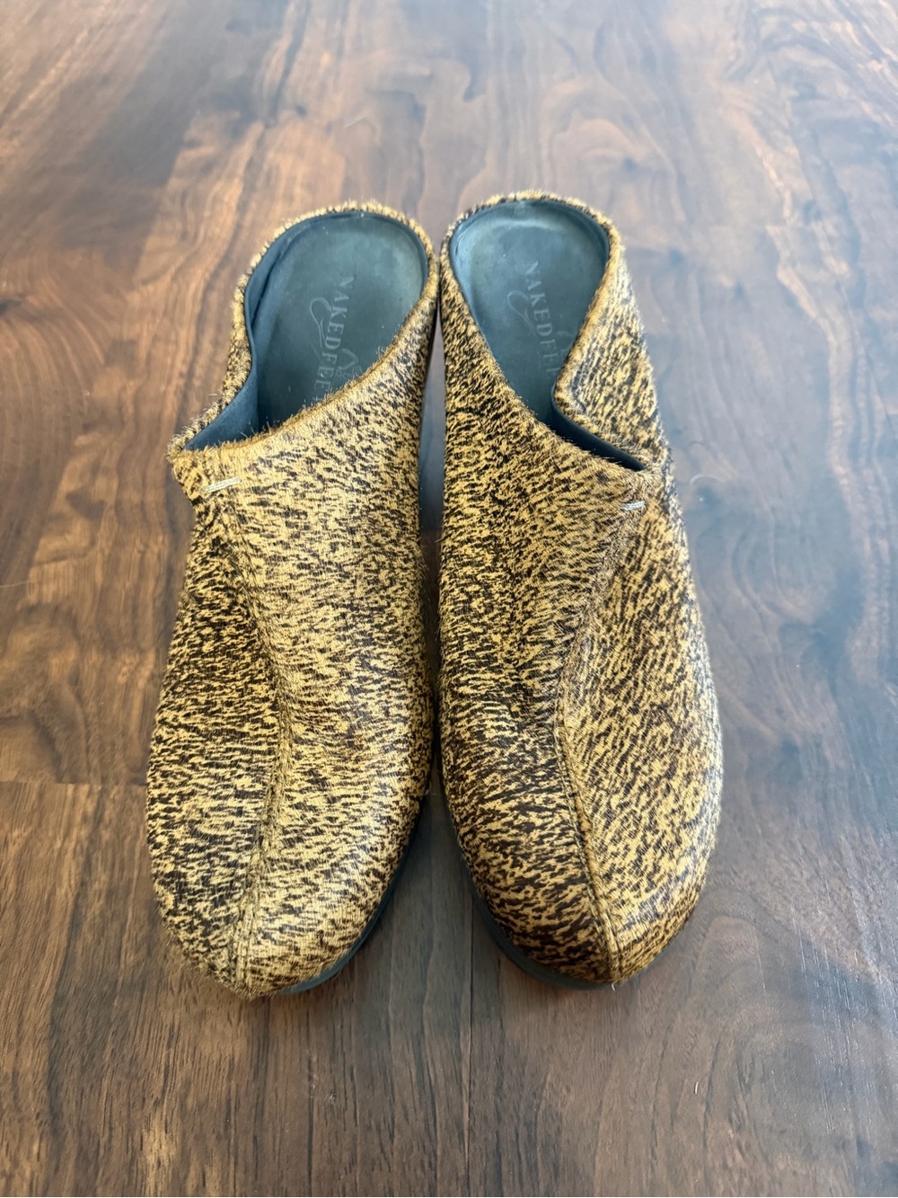 Nakedfeet Proper In Brown Sugar Mules Calf Hair Block Heel Clog